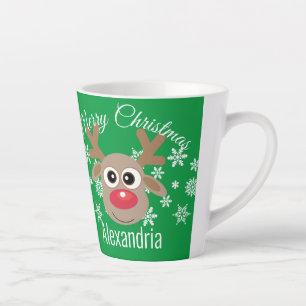 Tasse Latte Scripts de rennes de Noël mignons Snowflakes vert