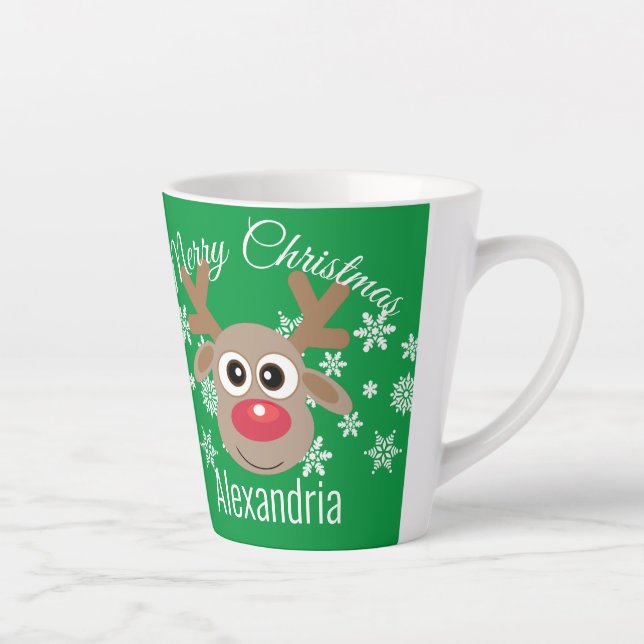 Tasse Latte Scripts de rennes de Noël mignons Snowflakes vert (Droite)