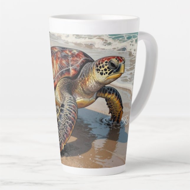 Tasse Latte Sea Turtle and Baby Illustration (Angle droit)