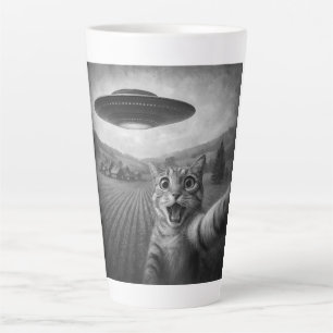 Tasse Latte Selfie De Chat Avec Alien UFO Drôle Cadeaux De Cha