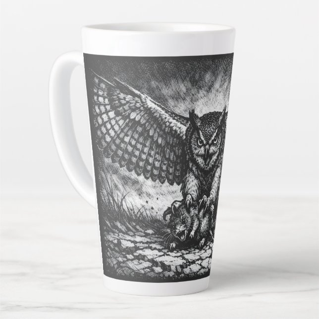 Tasse Latte Sentinelle Hibou ailé par BurnsInHell (Angle gauche)