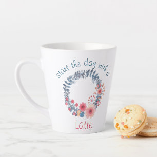 Tasse Latte Serre Florale Rouge, Blanc Et Bleu Pastel