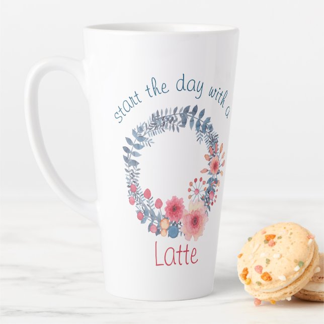 Tasse Latte Serre Florale Rouge, Blanc Et Bleu Pastel (En situation)