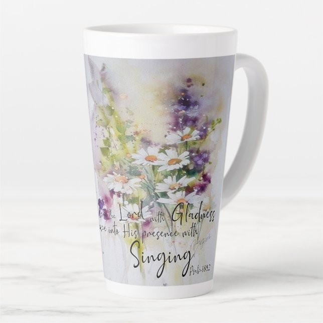 Tasse Latte Servir le Seigneur avec joie floral (Angle droit)