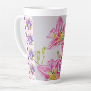 Tasse Latte Shabby Chic rose Lily Fleurs Florales Zone bleue