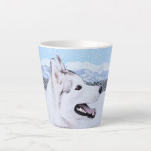 Tasse Latte Sibérie Husky (argent et blanc) Peinture Dog Art
