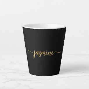 Tasse Latte Signature de nom de monogramme noir et or minimali