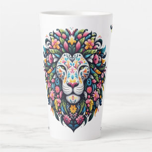 Tasse Latte Silhouette de Lion Floral