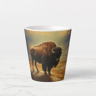 Tasse Latte Silhouette du coucher de soleil de bison de buffle