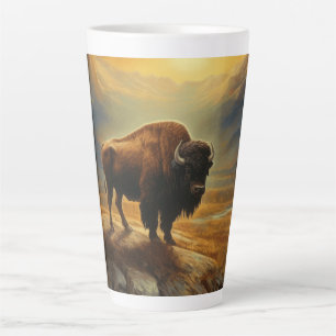 Tasse Latte Silhouette du coucher de soleil de bison de buffle