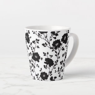 Tasse Latte Silhouette Florale Noire Classique à Haut Contrast