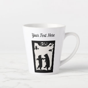 Tasse Latte Silhouette noire Deux ours dansants Hibou des arbr