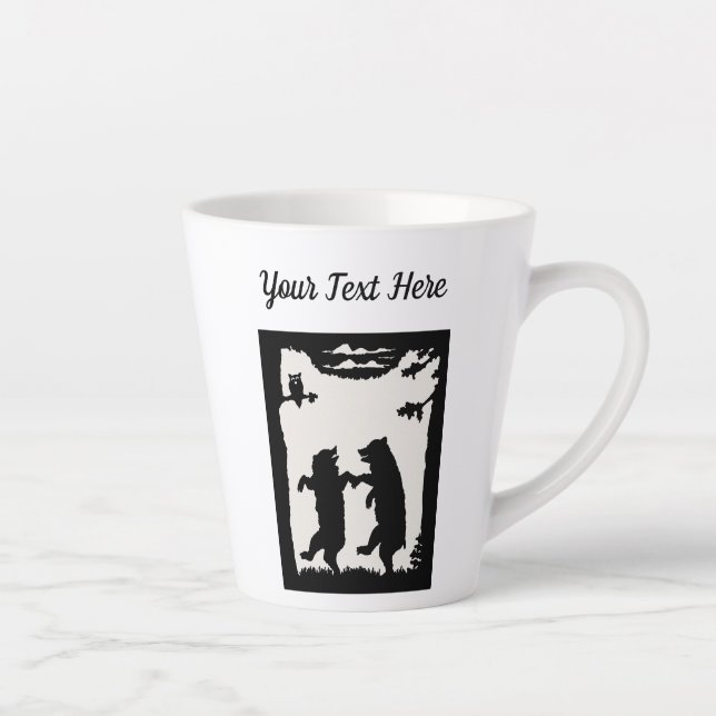 Tasse Latte Silhouette noire Deux ours dansants Hibou des arbr (Droite)