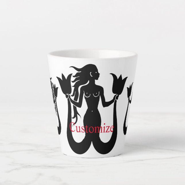 Tasse Latte Silhouette Tonnerre_Cove de sirène à deux queue (Devant)