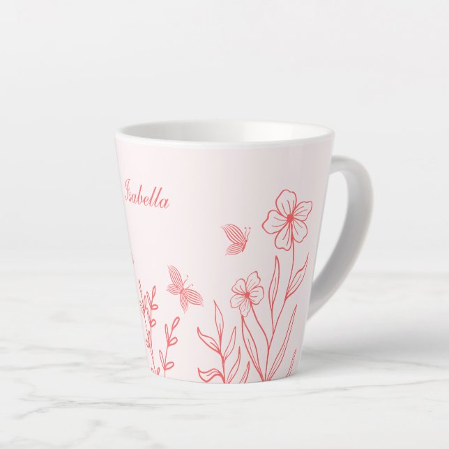 Tasse Latte simple corail rose botanique  (Angle droit)