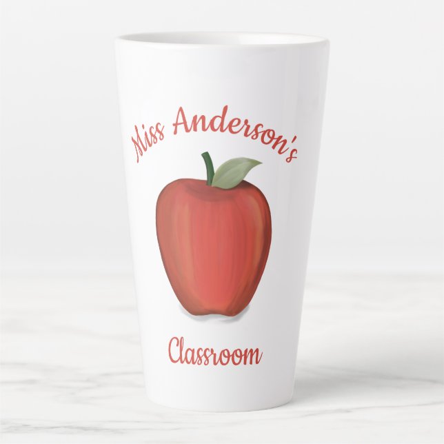 Tasse Latte Simple Enseignant Rouge Apple Cute School Custom (Devant)