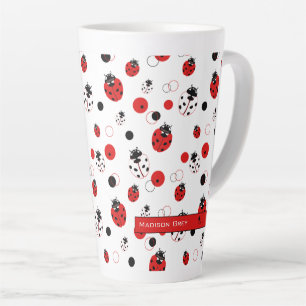 Tasse Latte Simple Motif Ladybug rouge, noir et blanc