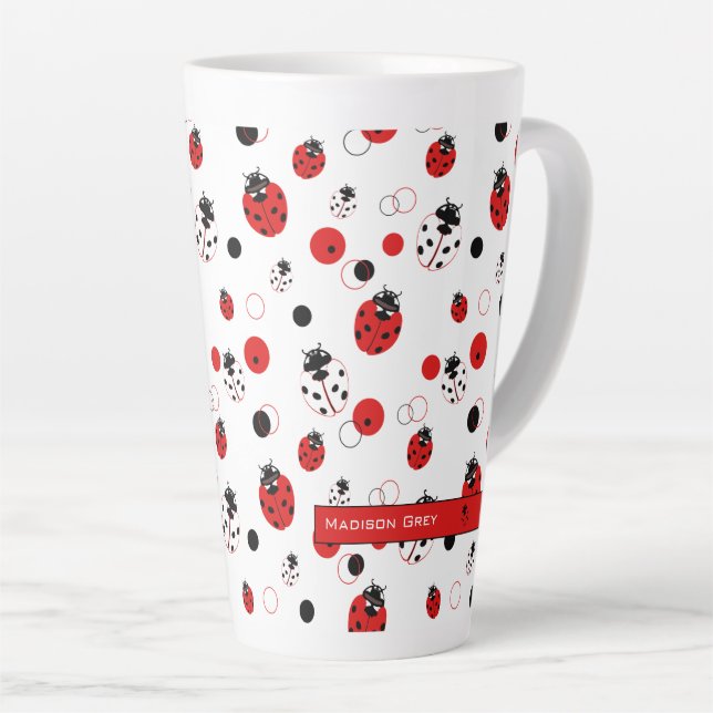 Tasse Latte Simple Motif Ladybug rouge, noir et blanc (Angle droit)