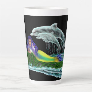 Tasse Latte Sirène avec dauphins