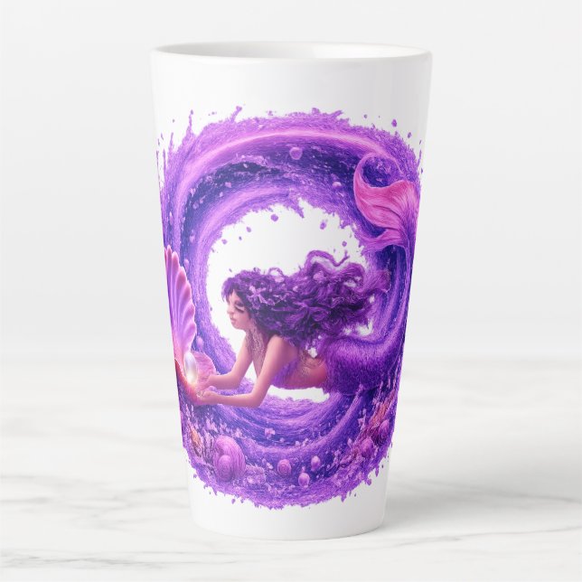 Tasse Latte Sirène Chercheuse de Perle Violette Art Fantastiqu (Devant)