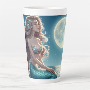 Tasse Latte Sirène sur la plage la nuit