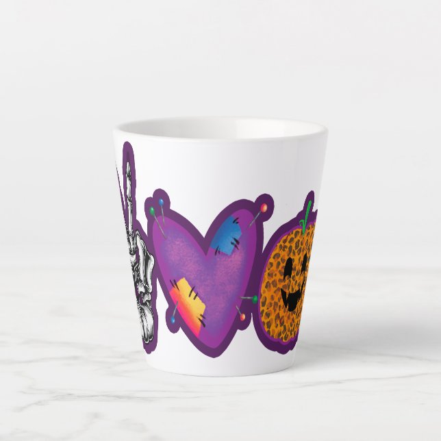 Tasse Latte Skeleton Citrouille Peace Love Halloween (Devant)