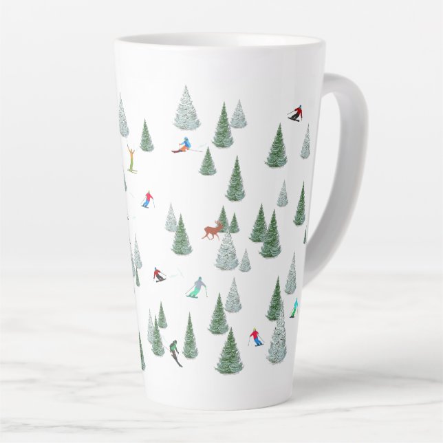 Tasse Latte Skiers Downhill Skiing Illustration  (Angle droit)