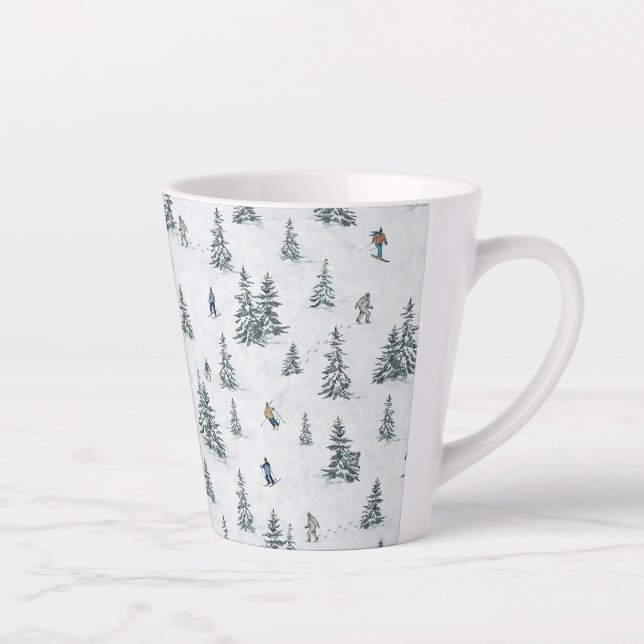 Tasse Latte Skieurs alpins et yétis cachés - Ski alpin (Droite)