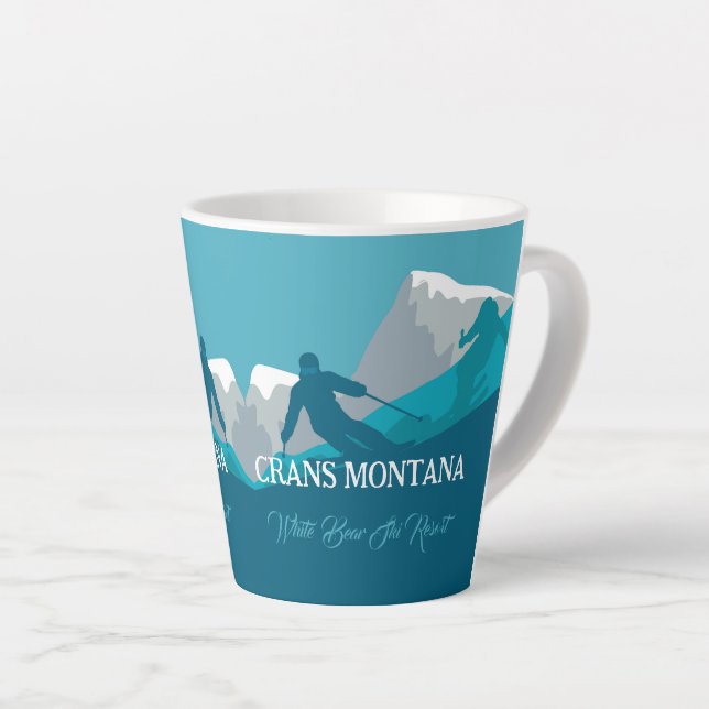 Tasse Latte Skieurs alpins Montana Texte personnalisé (Angle droit)