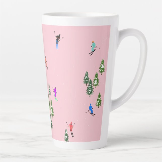 Tasse Latte Skieurs roses Ski d'ouverture Noël Ski de vacances (Droite)