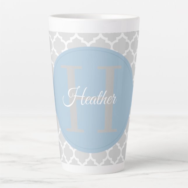 Tasse Latte Sky Blue Quatrefoil Bouge en latte personnalisée (Devant)