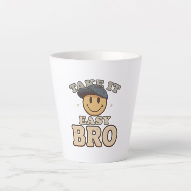 Tasse Latte Smiley Rétro 90 avec un Chapeau (Devant)