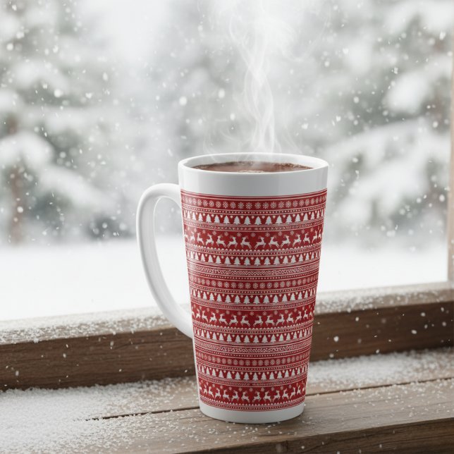 Tasse Latte Snowflakes rouge et blanc de rennes de Noël classi (Créateur téléchargé)