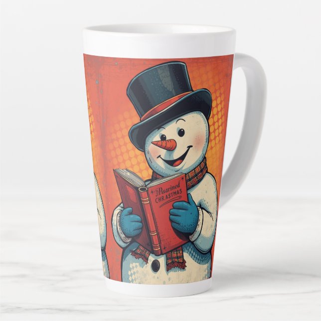 Tasse Latte Snowman aime lire un livre (Angle droit)