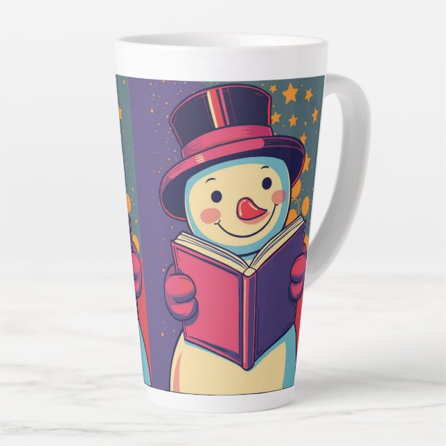 Tasse Latte Snowman aime lire un livre, de belles histoires (Angle droit)