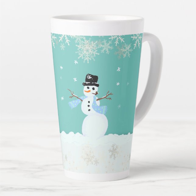 Tasse Latte Snowman Art Noël Joyeux et heureux dire (Angle droit)