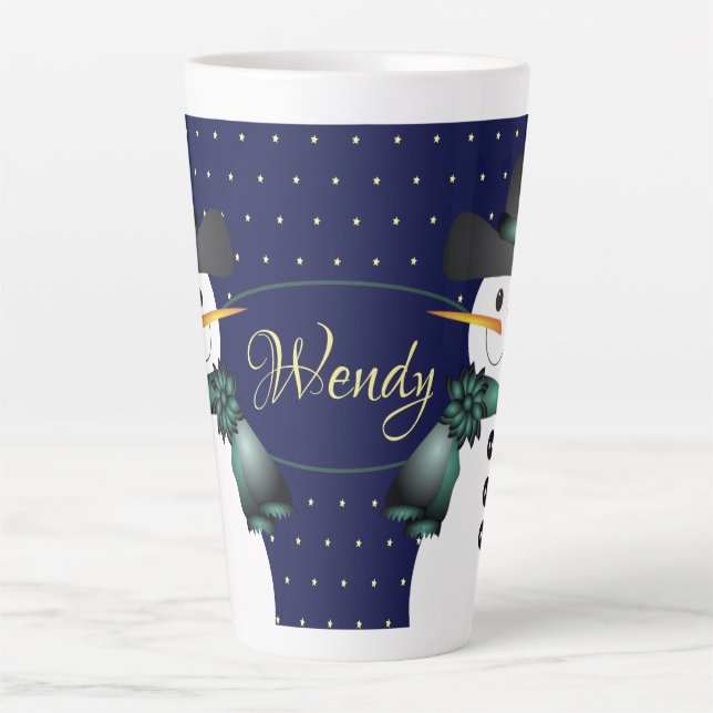 Tasse Latte Snowman bleu foncé (Devant)