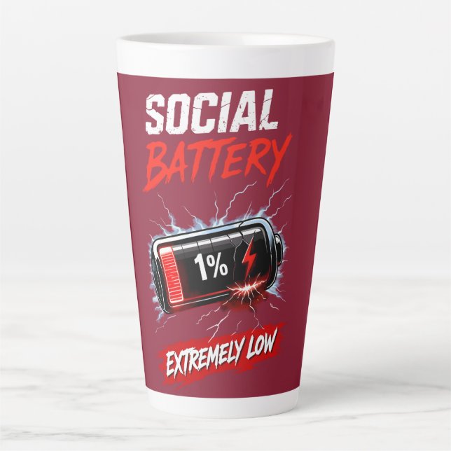 Tasse Latte Social Battery Extremely Low – Funny Introvert  (Devant)
