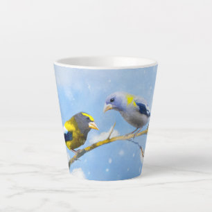 Tasse Latte Soirée Grosbeak Peinture - Cute Original Chien Art