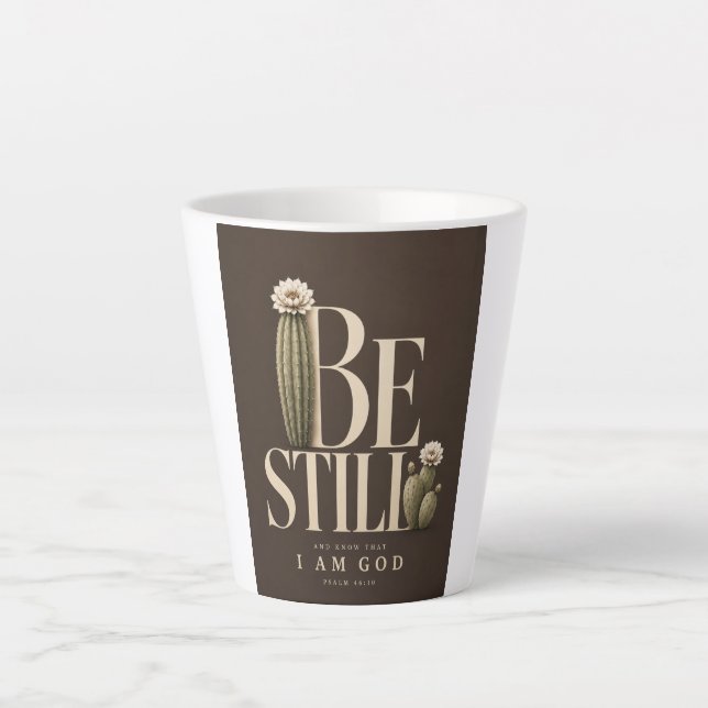 Tasse Latte SOIS TRANQUILLE | Psaume 46:10 | Noix (Devant)