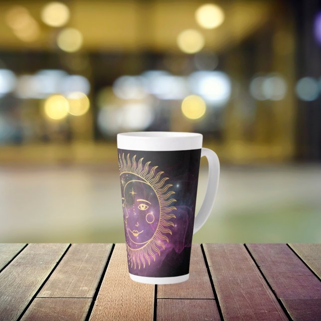 Tasse Latte Soleil céleste pourpre et lune (Créateur téléchargé)