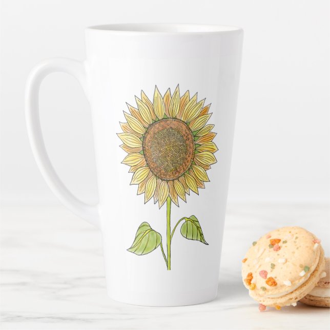 Tasse Latte Soleil du matin Cute rustique Aquarelle Tournesol (En situation)