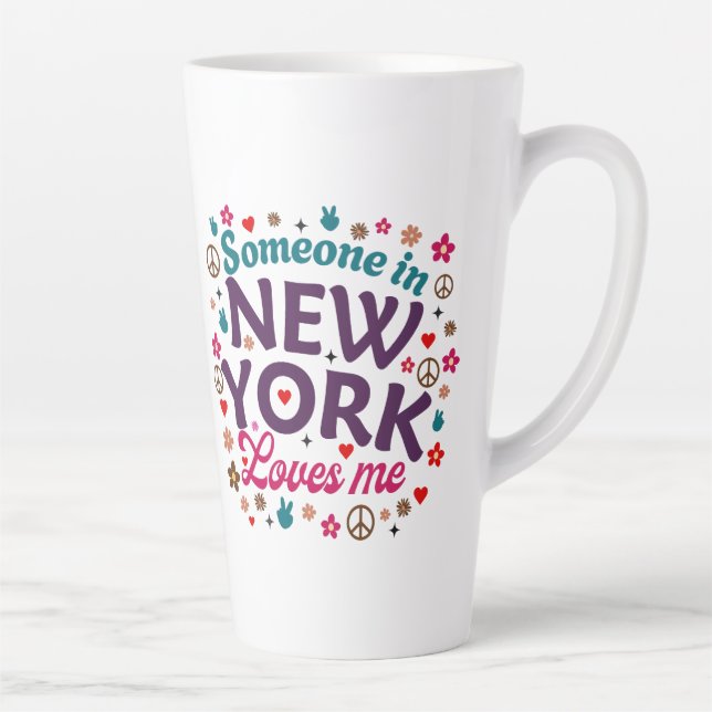 Tasse Latte Someone in New York Loves Me Retro Funny Design (Droite)