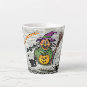 Tasse Latte Sorcière, Chat, Chauve-souris et Citrouille, Bonne