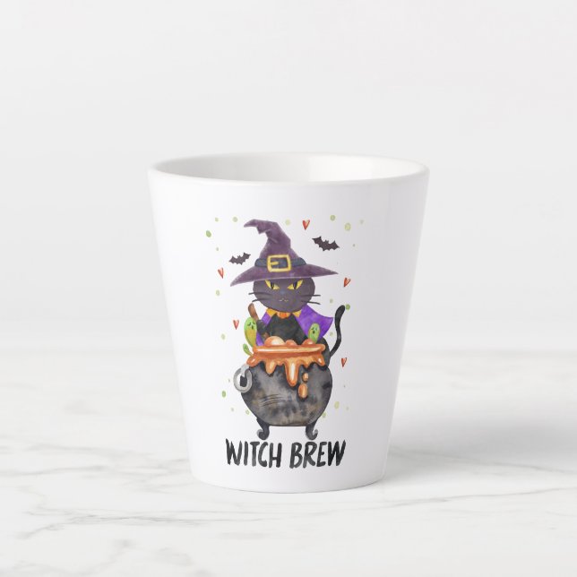 Tasse Latte Sorcière - Chat portant une sorcière (Devant)