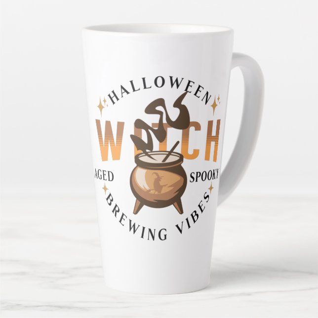 Tasse Latte Sorcière Rétro Halloween en train de Brasser   (Angle droit)