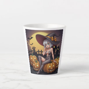 Tasse Latte Sorcière Torride dans le Champ de Citrouilles d'Ha