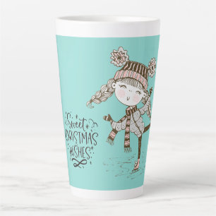 Tasse Latte Souhaits de Noël doux Patinage sur glace