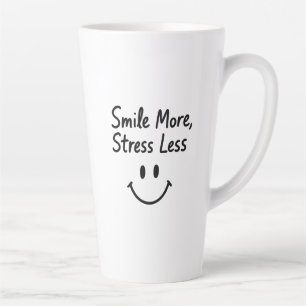 Tasse Latte Souriez Plus, Stress Moins Doodle Design
