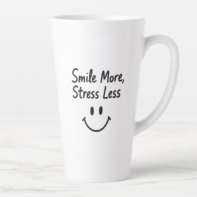 Tasse Latte Souriez Plus, Stress Moins Doodle Design (Droite)